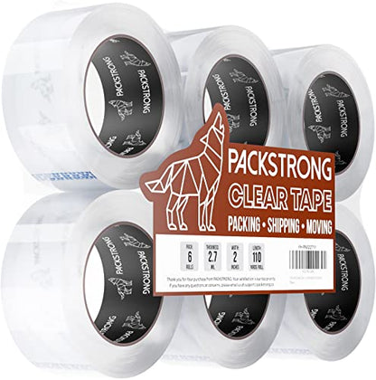 Packstrong Heavy Duty Packing Tape 6 Rolls, 2 Inch Wide 2.7 Mil 110 Yards - size: 2" Wide x 2.7 Mil Thick