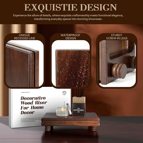 EOSAHR Acacia Wood Riser: Display Stand for Bathroom Counter, Dark Brown - color: Dark Acacia Wood