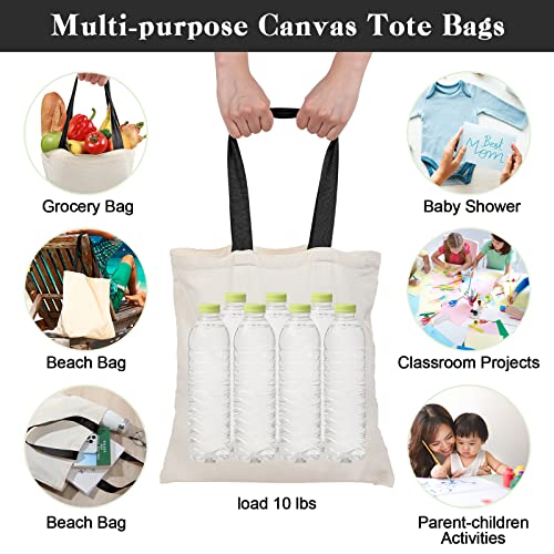 Roowest 60 Pack Canvas Tote Bags Bulk, 16" x 15", Natural Color and Black - color: Natural Color and Black