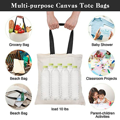 Roowest 60 Pack Canvas Tote Bags Bulk, 16" x 15", Natural Color and Black - color: Natural Color and Black