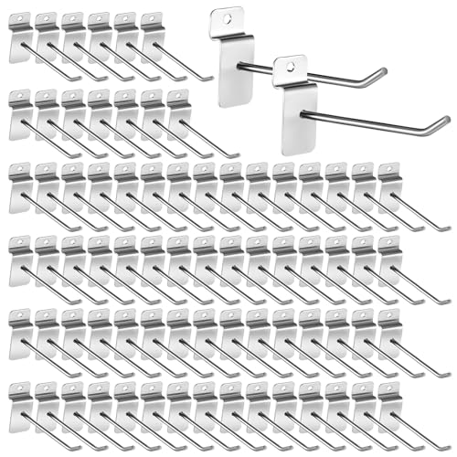 Tandefio 200 Pcs 6 Inch Slatwall Hooks Slatwall Accessories Panel Hooks Heavy Duty Metal Hanging Silver Commercial Peg for Garage Retail Display Organization - size: 6 Inch