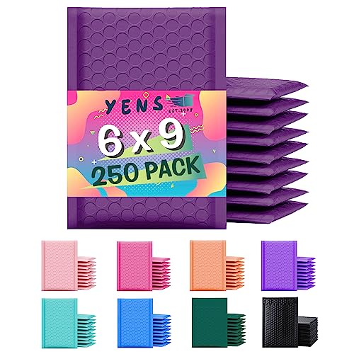 Yens Bulk Purple Poly Bubble Mailers 6x10 250 Pack Usable 6x9 - color: Purple, size: 6" x 10"
