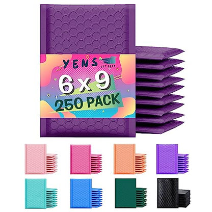 Yens Bulk Purple Poly Bubble Mailers 6x10 250 Pack Usable 6x9 - color: Purple, size: 6" x 10"