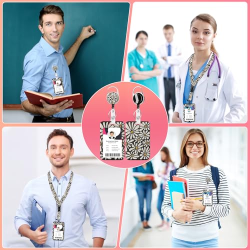 Abstract Daisy Flower ID Badge Holder with Lanyards, Detachable Lanyards for ID Badges, Retractable Badge Reel with Heavy Duty Clip for Nurse Teacher Office Staff Student - color: Abstract Daisy Flower