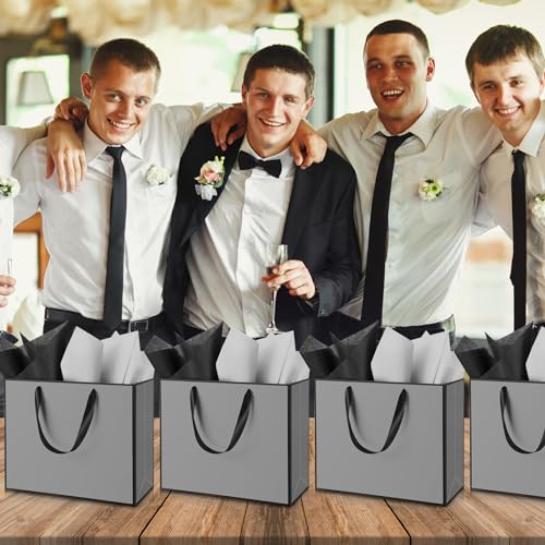 ReliThick 12 Pack Paper Gift Bag with Handles & Tissue, Gray, Black - color: Grey, Black