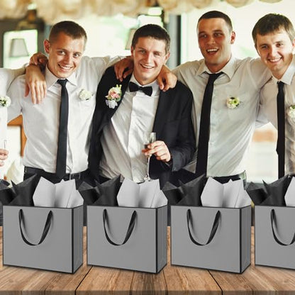 ReliThick 12 Pack Paper Gift Bag with Handles & Tissue, Gray, Black - color: Grey, Black