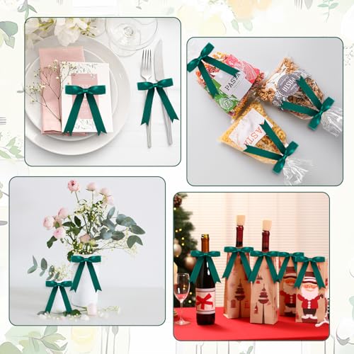 Riceshoot 24 Pcs Christmas Green Satin Ribbon Bows Twist Tie 5x7'' for Gift - color: Green