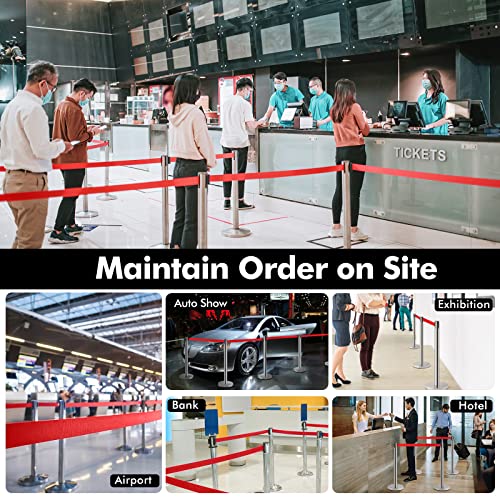 Goplus 6Pcs Stanchion Post, Stainless Steel Stanchions with 6.5' Retractable Belt, Posts Queue Pole, 35"Height Crowd Control Barrier for Party Supplies (Red)