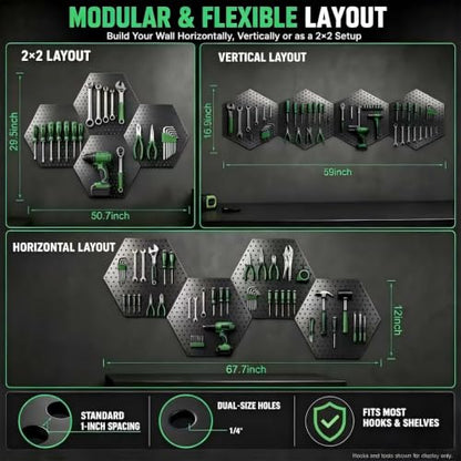 15x17 Heavy Duty Metal Pegboard Panel 4-Pack - size: Hexagonal