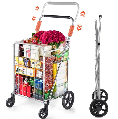 Wellmax Grocery Cart & Folding Shopping Cart, 90 lb Max, Adjustable Handle - size: X-Large