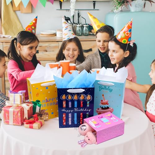 Nihuecne 8 Pack Birthday Gift Bags Assorted Sizes with Tissue Paper