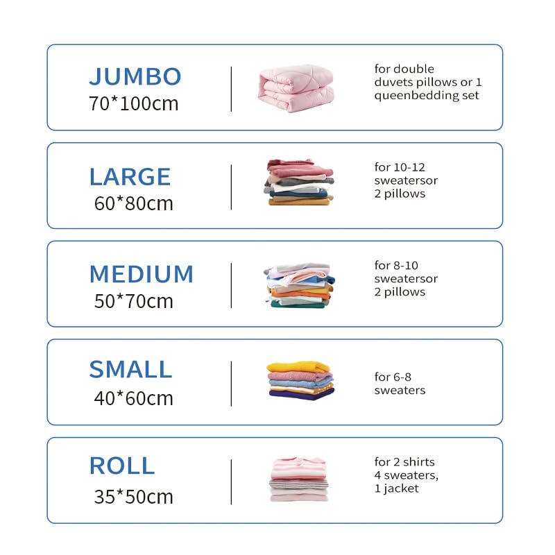 Vacuum Storage Bags 6 Pack with Hand Pump, Space Saver Vacuum Seal Bags for Clothes, Comforters, Blankets, Bedding & Travel, Reusable Compression Bags for Closet Organization & Luggage Storage