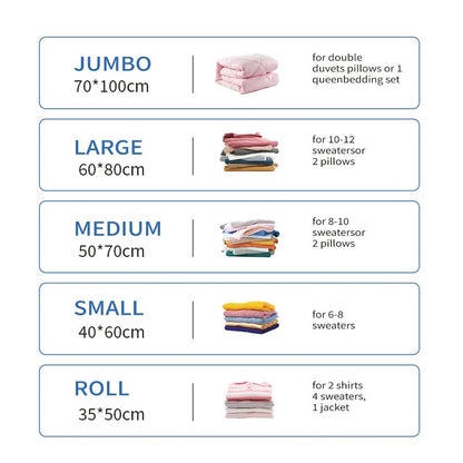 Vacuum Storage Bags 6 Pack with Hand Pump, Space Saver Vacuum Seal Bags for Clothes, Comforters, Blankets, Bedding & Travel, Reusable Compression Bags for Closet Organization & Luggage Storage