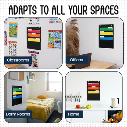 Essex Wares - 3 Pocket File Pocket Chart, Black, 14" Wide x 19.5" Tall - size: 3 Pocket
