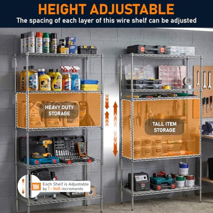FDW | 5-Tier Wire Shelf | 36" x 14" x 72" | Chrome - color: Chrome, size: 36×14×72