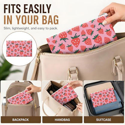 Money Bag with Zipper, Cute PU Leather Cash Bags, Portable Bank Bag Money Pouch for Cash, Coins, Checks, Receipts, Invoices Cosmetics Tools, Deposit Bag for Office Travel, Pink Strawberry - color: Pink Strawberry
