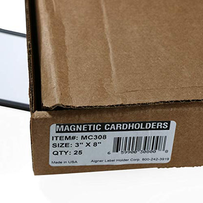 SmartSign (Pack of 25) 3 x 8 inch Flexible 'C' Channel Shelf Label Holders with Inserts, 62.5 mil Magnetic Material, Black, Made in USA - size: 3" x 8"
