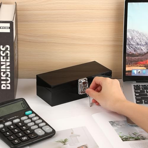 Acrylic Cash Box with Lock, Black Money Holder Organizer - color: Black, size: 7 x 3.1 x 2.3 Inch