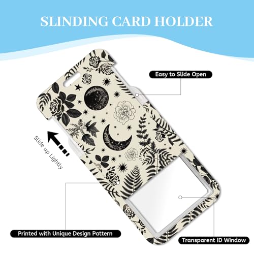Hancynir Goth Moon Floral Lanyards for Id Badges with Retractable Reel Clip - color: Goth Moon Floral