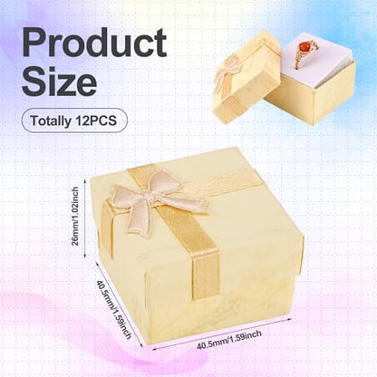 Craftdady 12 Pack Ring Boxes for Jewelry Present 1.59 x 1.59x 1.02 Inch Square Hard Cardboard Jewelry Boxes with Lids Small Present Boxes with Bow for Earring Bracelet Brooch Packaging (Light Yellow) - color: Light Yellow