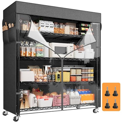REIBII 72.8"H 5-Tier Heavy Duty Storage Shelving with Cover & Wheels,Pantry - size: 35" W x 16" D x 72.8" H