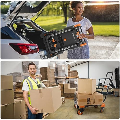 Heavy Duty 330lbs Folding Hand Truck, 2 in 1 Alu Foldable Dolly, Orange - color: Orange