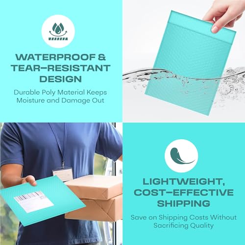 Teal Bubble Mailers 4x8, Self Seal Poly Padded Envelopes #000, 500 Pack - color: Teal, size: 4"x8" / 500 Pack