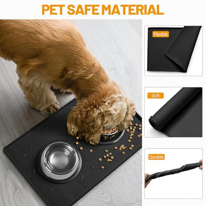 Hubulk Dog Feeding Mat,100% Waterproof Food Grade Silicone Pet Food and Water Bowl Placemat,Dishwasher, High Raised Edge to Prevent Spills,Nonslip Tray to Stop Messes on Floor (24"x16"x0.5", Black) - color: Black, size: 24"l X 16"w