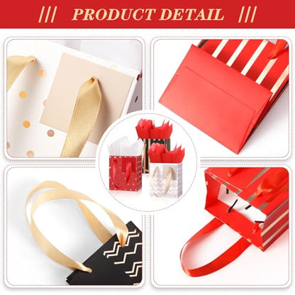 Tenare 12 Pcs Small Gift Bags Bulk,4 x 2.75 x 4.5 Inch,Red Black White - color: Red Black White, size: 4 x 2.75 x 4.5 Inch