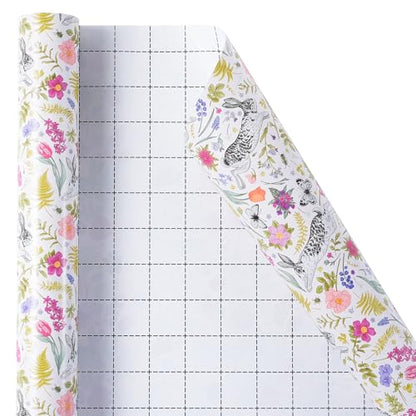 Ulmasinn Easter Wrapping Paper Roll - 17 Inches x 33 Feet - Adorable Bunny Rabbits and Flower Design with Cut Lines Great for Traditional Easter, Holiday and Party - color: Floral-Easter