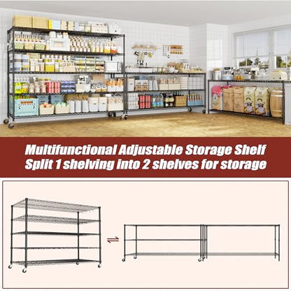 PrimeZone 5 Tier 80.7"H x 55.5"W x 24"D Wire Shelving with Wheels 3000lbs - size: 55.5" W x 24" D x 80.7" H