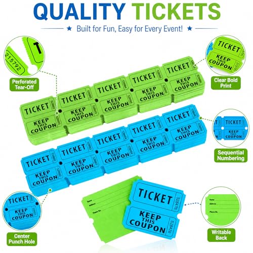 MAQIHAN Raffle Tickets Roll - 50/50 Double Raffle Tickets for Event & Party - color: 800pcs Green & Blue