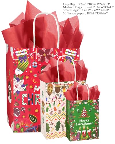 qiqee 100PCS Paper Gift Bags Assorted Christmas Paper Bags Red White Green - color: Red White Green