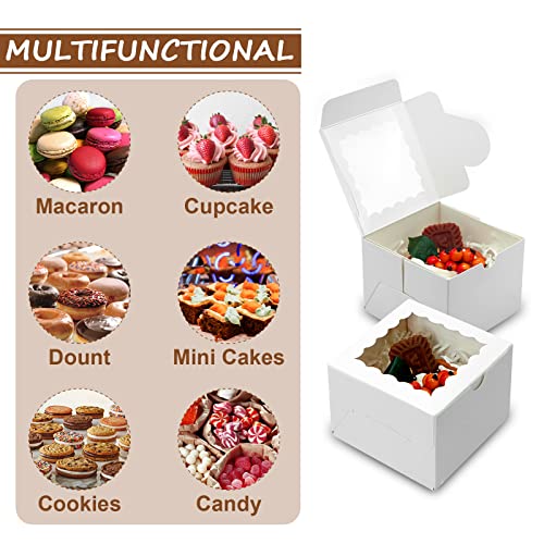 XINHPKGG 100 Pcs White Cookie Boxes 4x4x2.5 Inch Bakery Boxes with Window - color: White