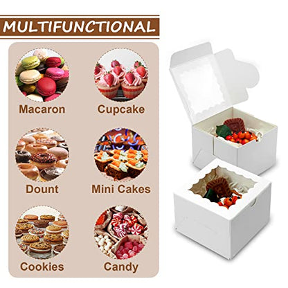 XINHPKGG 100 Pcs White Cookie Boxes 4x4x2.5 Inch Bakery Boxes with Window - color: White