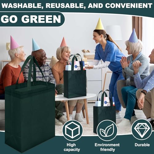 Windyun 50 Pcs Reusable Tote Bag Bulk 8 x 4 x 10 Inch, Dark Green - color: Dark Green