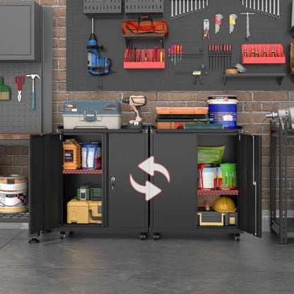 Metal Garage Storage Cabinet with Wheels, Lockable Rolling Tool Cabinet - color: Black, size: 26" W × 14" D × 31.88" H