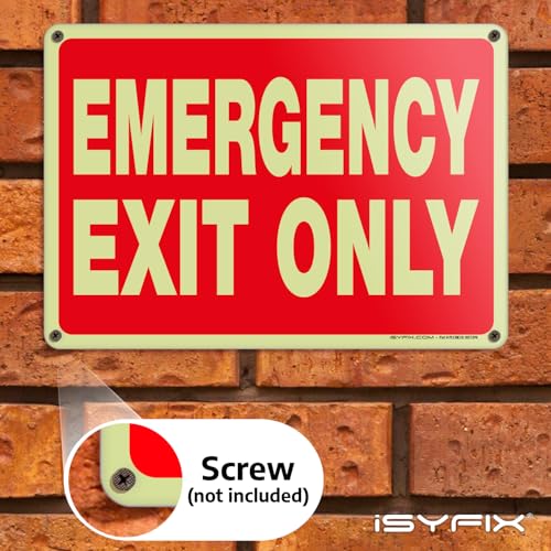 iSYFIX Emergency Exit Only Glow in the Dark Sign, 10x7 Inch, 12 Pack - size: 12 Pk 10x7, style: Plastic Glow
