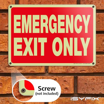 iSYFIX Emergency Exit Only Glow in the Dark Sign, 10x7 Inch, 12 Pack - size: 12 Pk 10x7, style: Plastic Glow