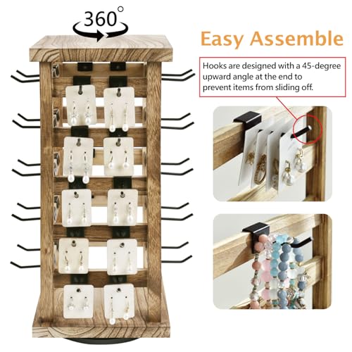 Ikee Design 5 Tiers Wood Rotating Jewelry Earring Display 42 Hooks - color: 4 side, Oak, 42 hooks