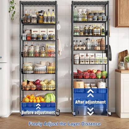 DurayLoly 7-Tier 300LBS Basket Wire Shelving Unit, Locking Wheels, Black - size: 72" H x 24" W x 14" D