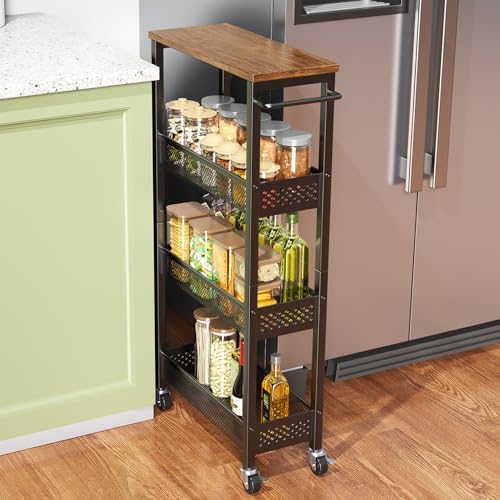 XYZLVSI Utility Slim Storage Cart, 4 Tier Kitchen Narrow Shelf on Wheels - size: 16.7"Dx7.1"Wx34"H
