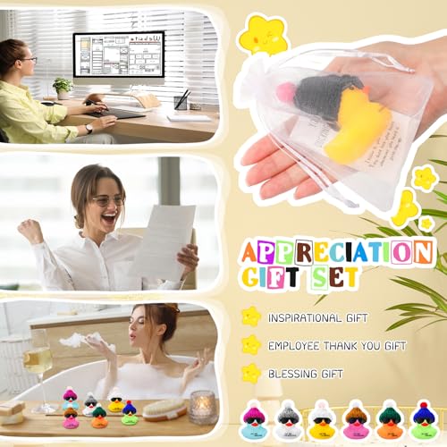 Liliful 24 Sets Colorful Rubber Ducks with Knit Hat Sunglasses Card Bag - color: Colorful