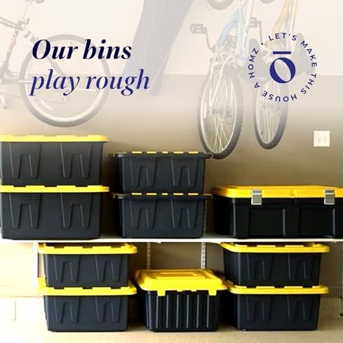 HOMZ Durabilt Plastic Storage Bins with Lids, 27 Gal, Black/Yellow, 2 Pack - color: Black Base/Yellow Lid, size: 27 Gallon (Pack of 2)