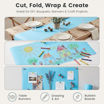 Shindel Blue Wrapping Paper Roll, 17" x 33' Light Blue Bulletin Board Paper for Christmas Gift Wrapping Parcel Wall Art Crafts DIY Bouquet (Pack of 2) - color: Sky Blue, size: 2 roll