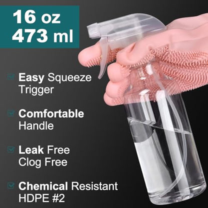 Plastic Spray Bottles, 16.9oz/2Pack,Adjustable Spray Bottles for Cleaning, Empty Spray Bottle For Hair, Plants, Pet, Vinegar, Cooking,Cleaning Solutions (2)
