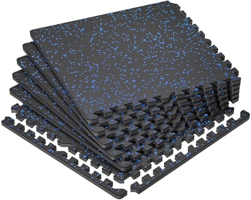 SUPERJARE 0.79'' Extra-Thick 6 Pcs 24 Sq Ft Exercise Equipment Mats - color: Black/Blue, size: 6 Tiles (24 Sq Ft)