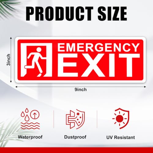 10 Pack Emergency Exit Signs Stickers, 9" x 3"