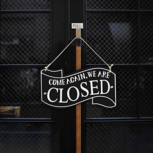 Wooden Double Sided Store Open and Closed Signs for Store Business or Home (Black)