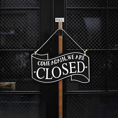 Wooden Double Sided Store Open and Closed Signs for Store Business or Home (Black)